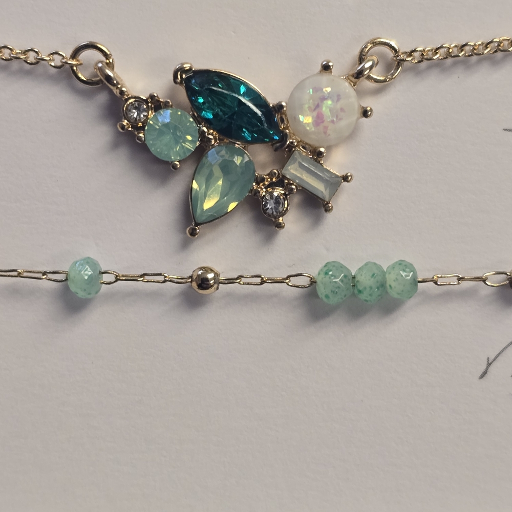 Kevia Gold-Plated Layered Necklace Set with Green Gem Accents - Picture 6 of 8